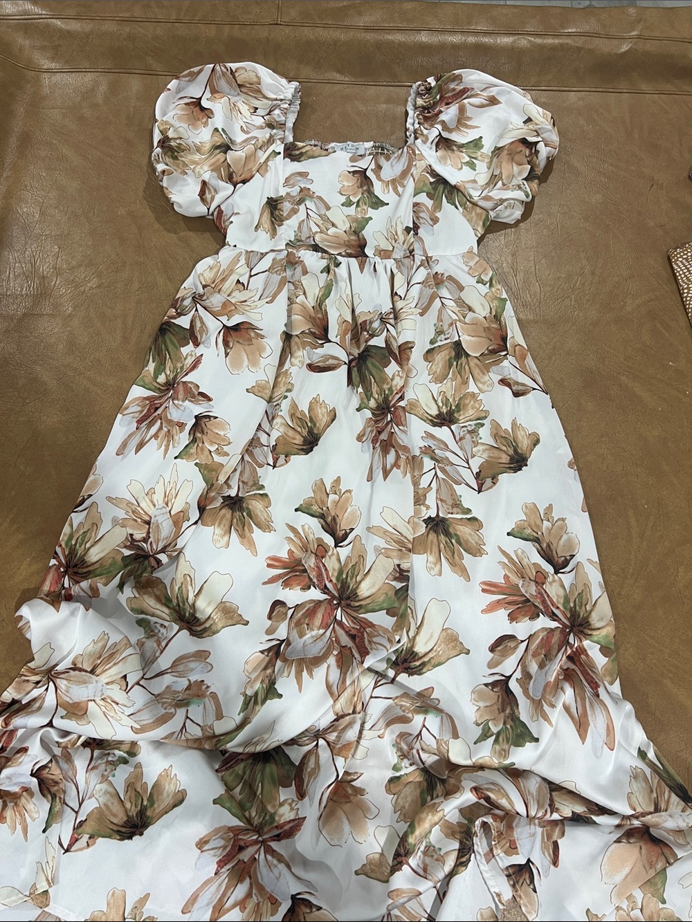 Hayden White Maxi Dress with Brown & Green Floral Print